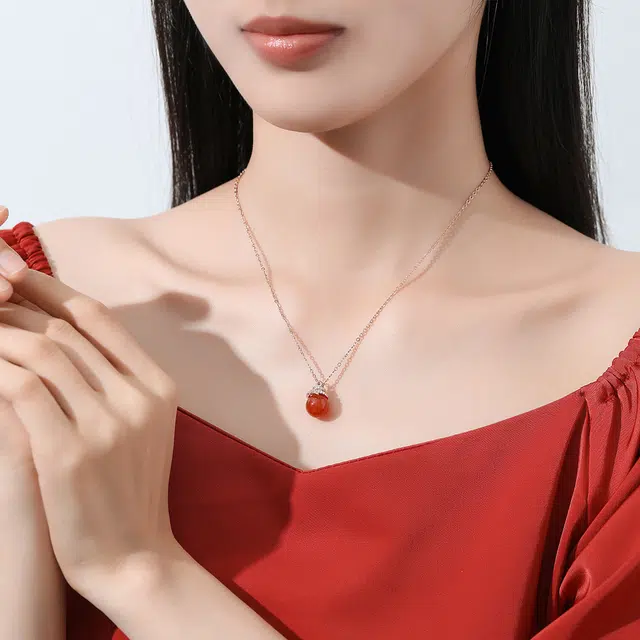 恋朵 原创设计 诸事顺利  中国红 转运 玛瑙 项链 女款