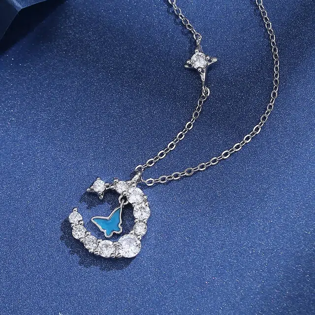 恋朵 星月荧光蝴蝶 小众锁骨链 合金 项链 女款 银色