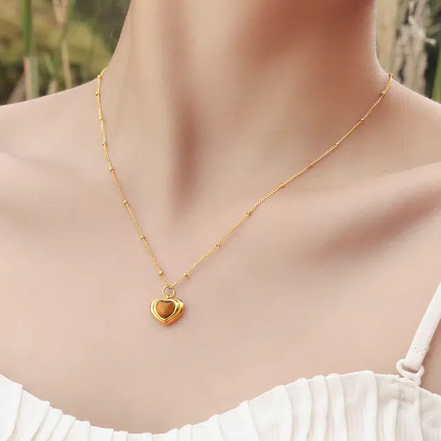 恋朵 心形立体 虎眼石 项链 女款