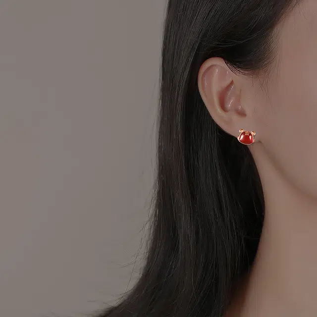 恋朵 新中式 生肖顺利 萌虎耳饰 玛瑙 耳钉 女款