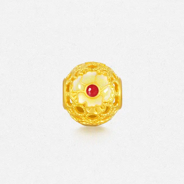【暴富多金】 周大生 国家宝藏 足金黄蜀葵花转运珠 新中式国风荧光珐琅硬金 如意富贵古典百花串珠好运编绳可调节 黄金 一口价 手链 女款