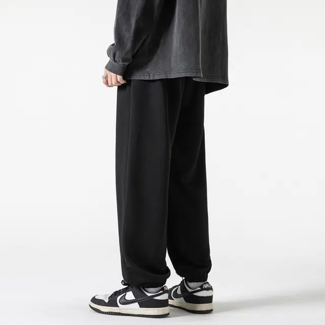 真维斯 美式复古纯色基础款松紧裤腰抽绳休闲宽松垂感百搭薄款凉感束脚高街学院风针织运动裤 男女同款