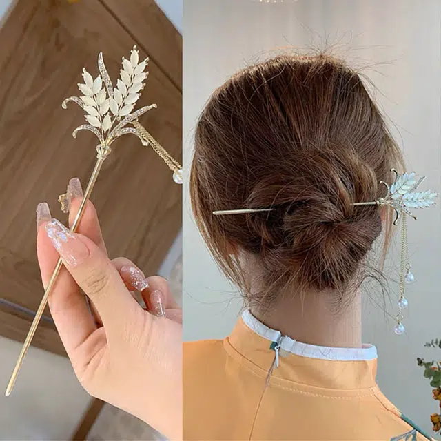 贯古今 古风复古麦穗流苏后脑勺盘子气质汉服步摇新中式发钗头饰 合金 发簪 女款