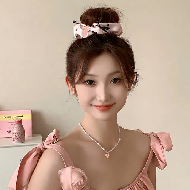 贯古今 波点缎面大肠蝴蝶结飘带超仙芭蕾风 布艺 发圈 女款