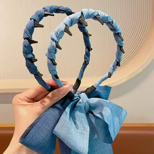 贯古今 牛仔复古飘带齿梳绑发带编发头箍高颅顶发饰 布艺 发箍 女款