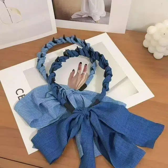 贯古今 牛仔复古飘带齿梳绑发带编发头箍高颅顶发饰 布艺 发箍 女款