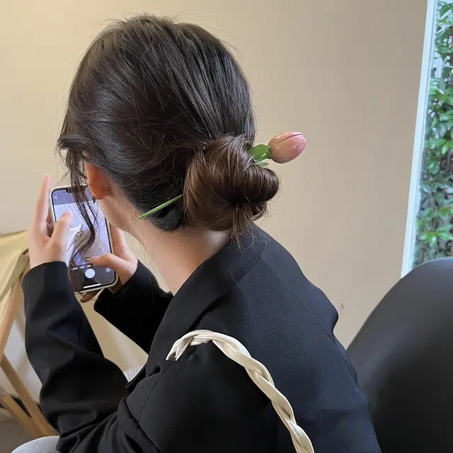 贯古今 郁金香简约现代高级设计感发饰夏后脑勺盘发丸子头簪子头 合金 发簪 女款