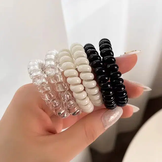 贯古今 六根装透明电话线橡皮筋不伤发扎头发黑色无痕 树脂 发圈 女款
