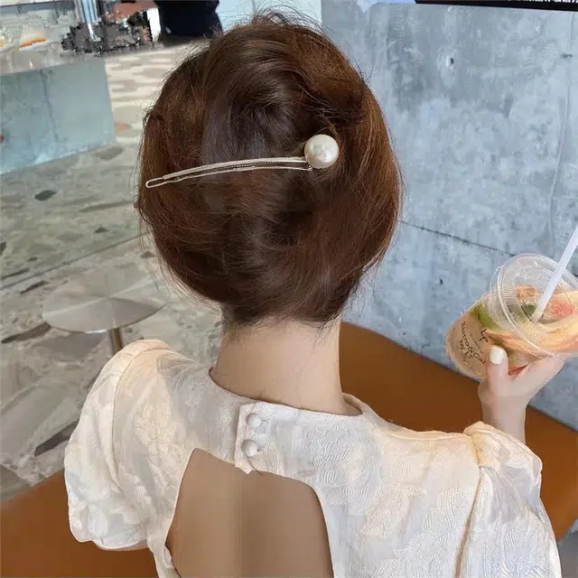 贯古今 棒棒糖珍珠圆球发高端鸭嘴夹后脑勺青蛙扣一字夹 合金 发夹 女款