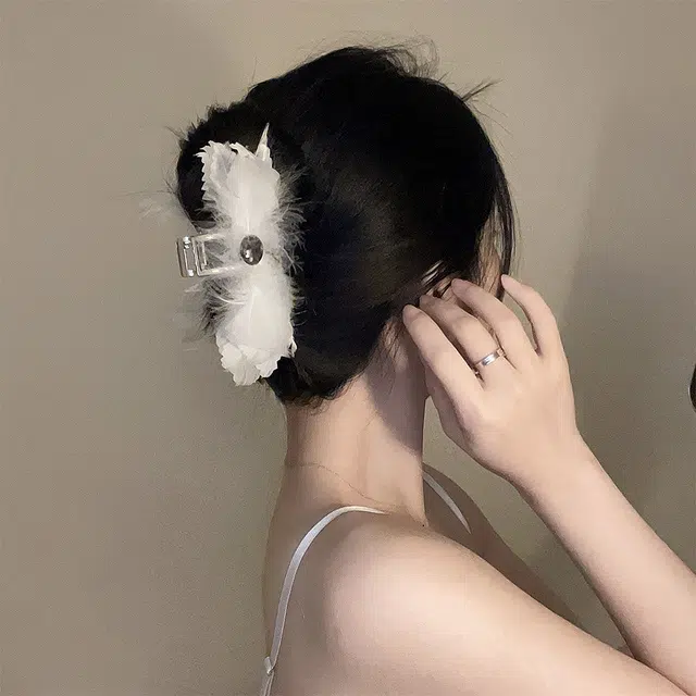 贯古今 钻羽毛大号小众设计感后脑勺盘发 合金 发夹 女款