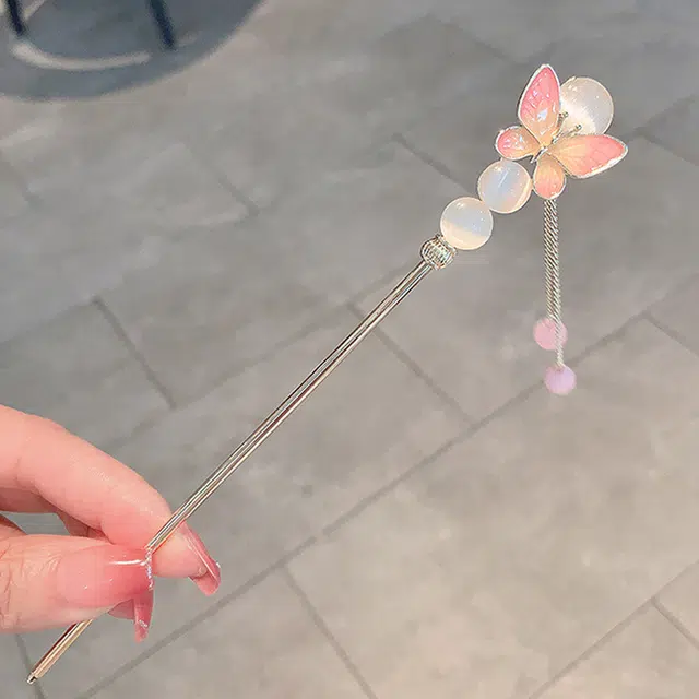 贯古今 蝴蝶月光新古风秋冬高级感簪子简约现代丸子头盘发汉服发 合金 发簪 女款