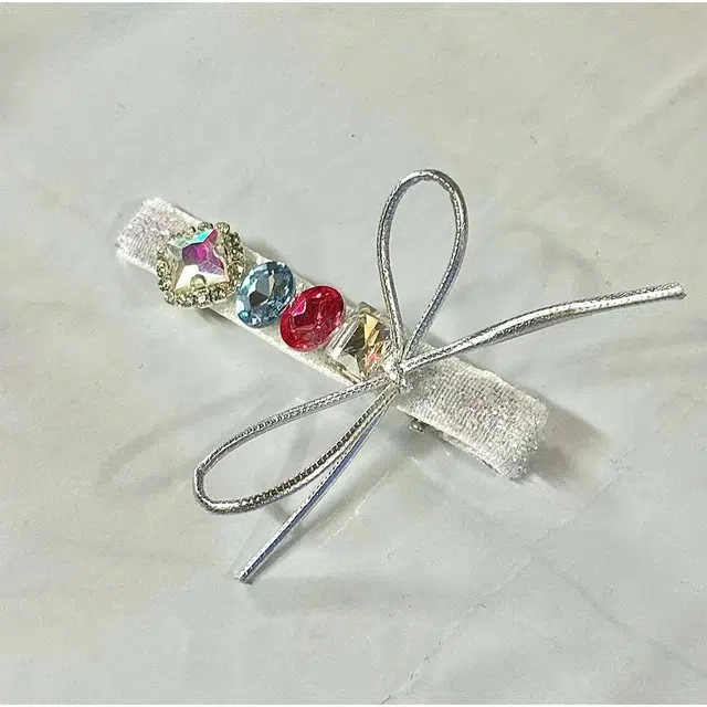 贯古今 甜美气质高级感新款彩虹水晶侧边刘海夹前额碎鸭嘴夹 布艺 发夹 女款