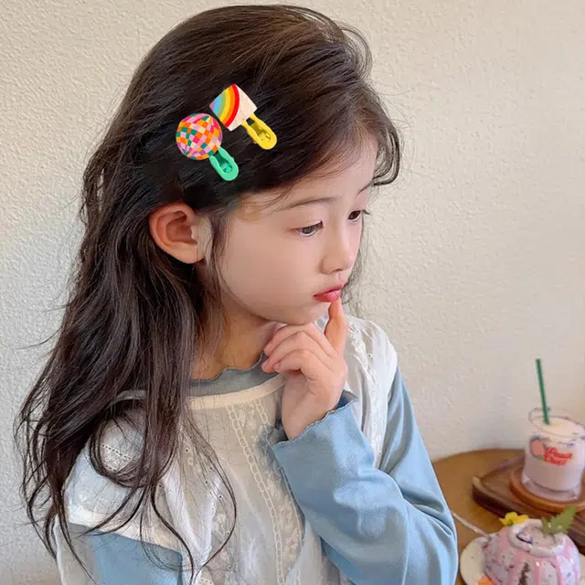 贯古今 夏季田园风几何彩虹拼色点点花朵女童碎发刘海边夹多巴胺可爱卡通宝宝 合金 发夹 女款