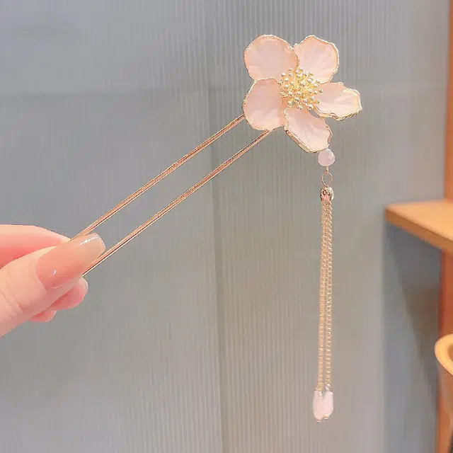 贯古今 中式古风桃花高级感盘发梳步摇旗袍汉服头饰气 合金 发簪 女款