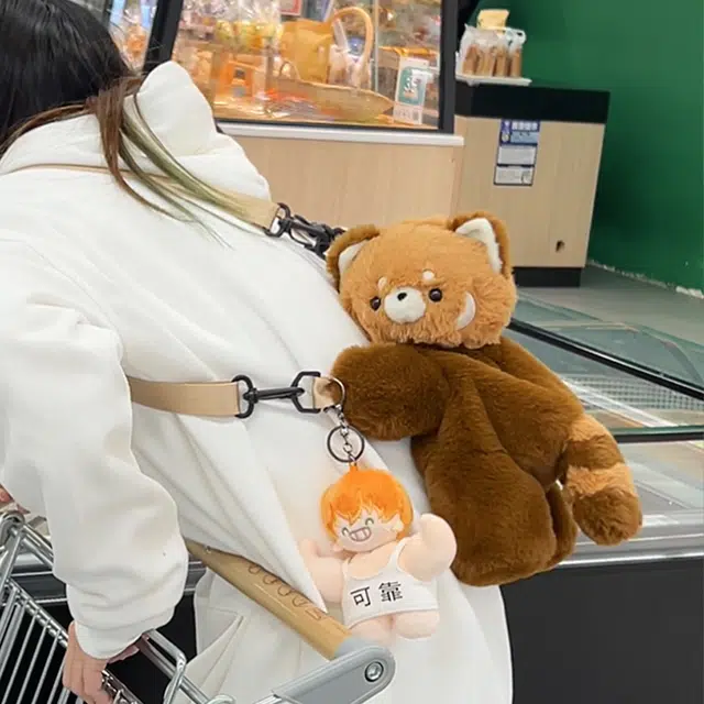 抱竹 古力古力趴趴包小熊猫小羊可爱包 聚酯纤维 双肩包 常规 男女同款情侣款 棕咖色
