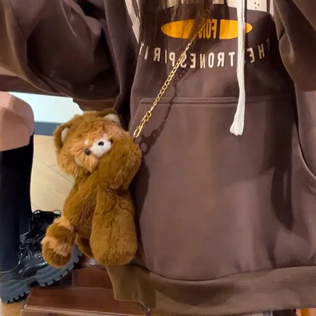 抱竹 古力古力小熊猫和熊猫可爱百搭趴趴包 聚酯纤维 斜挎包 小号 男女同款情侣款 棕色
