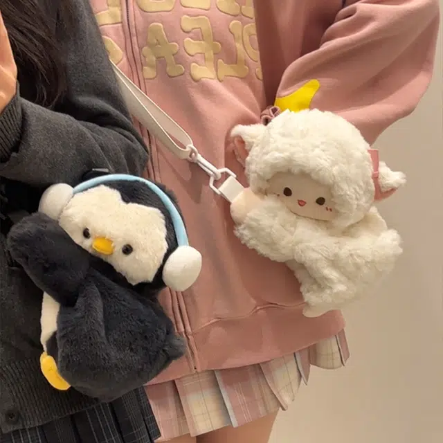 抱竹 古力古力 小羊和三花猫玩偶趴趴包 可爱百搭卡通包包 聚酯纤维 双肩包 中号 男女同款情侣款 白色