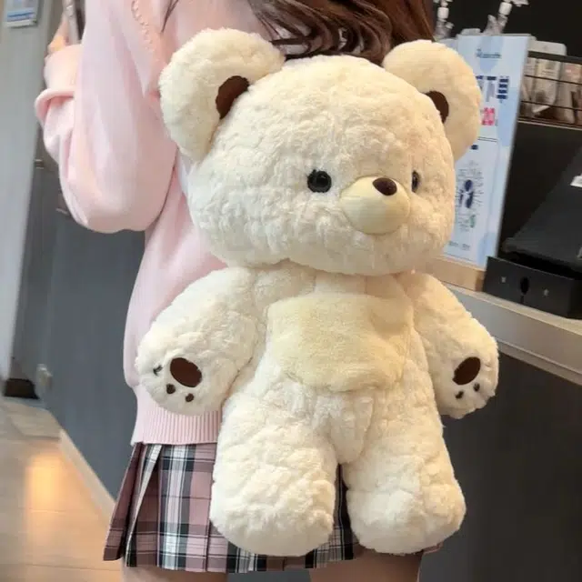 抱竹 古力古力小熊古力可爱卡通百搭玩偶 聚酯纤维 双肩包 大号 女款 白色