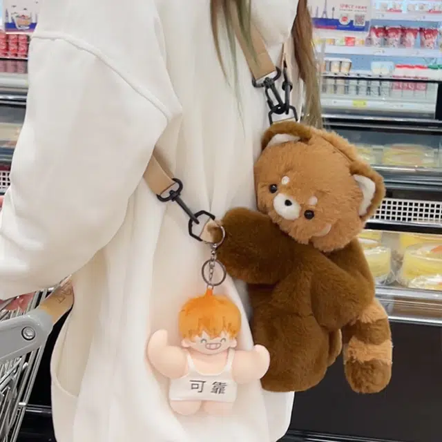 抱竹 古力古力趴趴包小熊猫小羊可爱包 聚酯纤维 双肩包 常规 男女同款情侣款 棕咖色