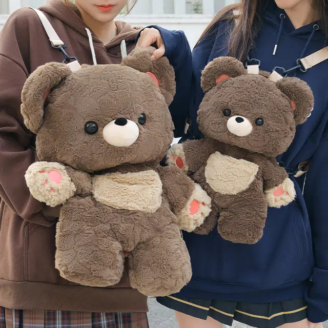 抱竹 古力古力 软萌棕熊玩偶系列 爱心熊大容量可爱背包 毛绒 双肩包  常规 男女同款情侣款 棕色