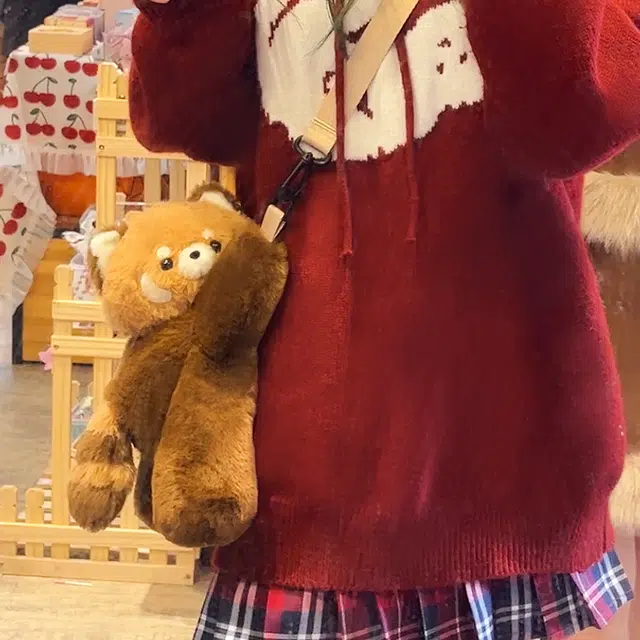 抱竹 古力古力 小熊猫趴趴包日常可爱百搭 聚酯纤维 双肩包 中号 男女同款情侣款 棕色