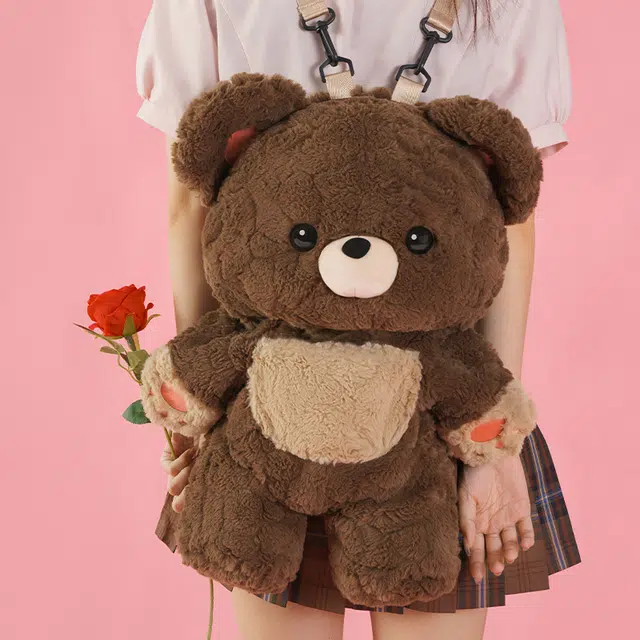 抱竹 古力古力 软萌棕熊玩偶系列 爱心熊大容量可爱背包 毛绒 双肩包  常规 男女同款情侣款 棕色