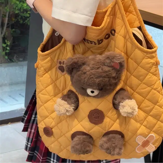 抱竹 古力古力 小熊古力塞娃包可爱百搭玩偶包 棉 斜挎包 男女同款情侣款 黄色