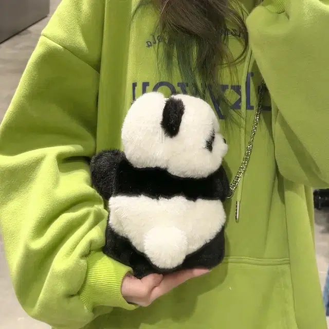 抱竹 古力古力 熊猫趴趴包 日常百搭可爱 聚脂钎维 斜挎包 迷你 女款 黑白