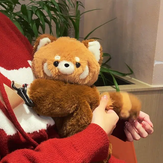 抱竹 古力古力 小熊猫趴趴包日常可爱百搭 聚酯纤维 双肩包 中号 男女同款情侣款 棕色