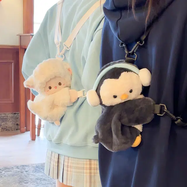 抱竹 古力古力 小羊和三花猫玩偶趴趴包 可爱百搭卡通包包 聚酯纤维 双肩包 中号 男女同款情侣款 白色