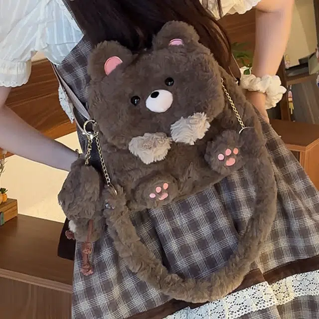 抱竹 古力古力 小熊猫玩偶翻盖系列 可爱卡通 聚酯纤维 双肩包 常规 男女同款情侣款 棕咖色