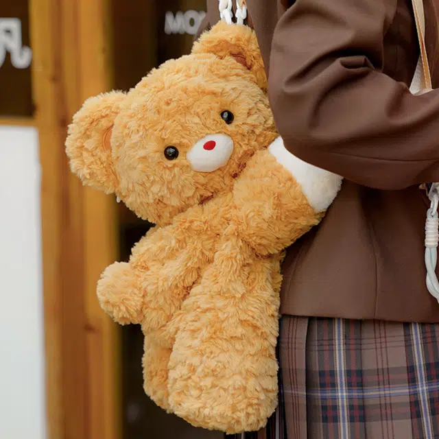 抱竹 古力古力 小熊古力趴趴包 可爱百搭日常 聚酯纤维 双肩包 大号 女款 黄色