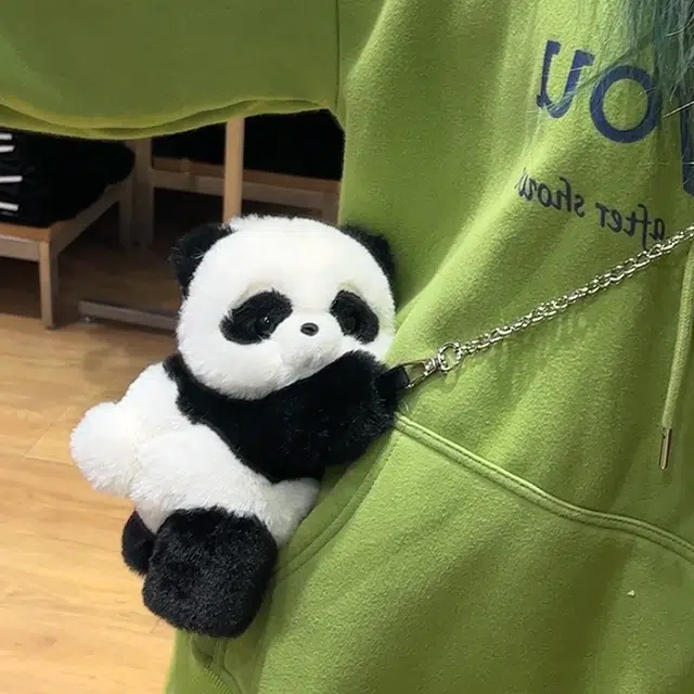 抱竹 古力古力 熊猫趴趴玩偶系列 可爱零钱包 毛绒 斜挎包 常规 男女同款情侣款 黑白