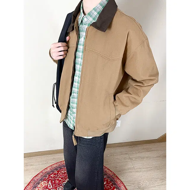 煦加 美式复古经典高街风休闲出行穿搭舒适酷酷帅帅外套翻领纯棉样式时尚潮流百搭夹克 男女同款