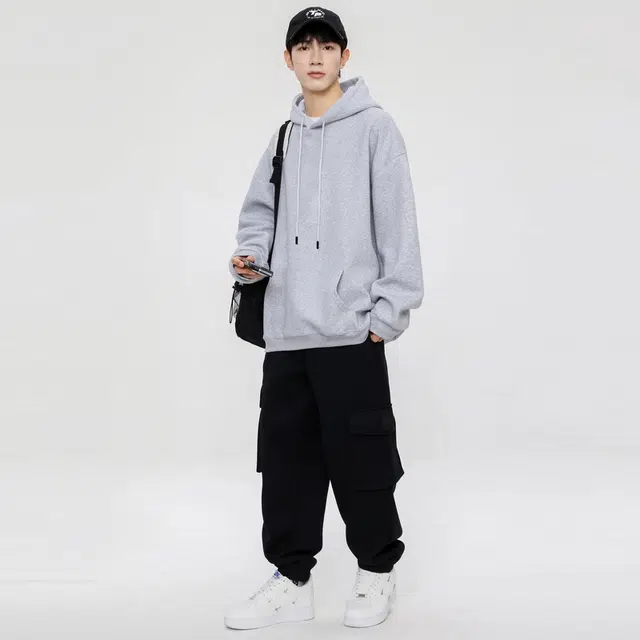 美式复古休闲简约潮流纯棉连帽高街风重磅多巴胺宽松落肩宽松纯色百搭长袖卫衣时尚卫衣单品 男女同款