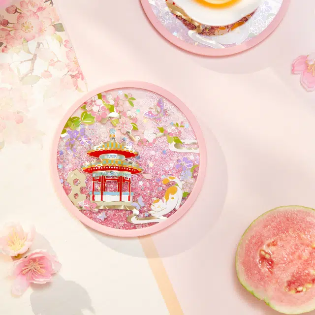 宫廷宝贝 故宫四季小景流沙杯垫博物馆文创 亚克力立牌