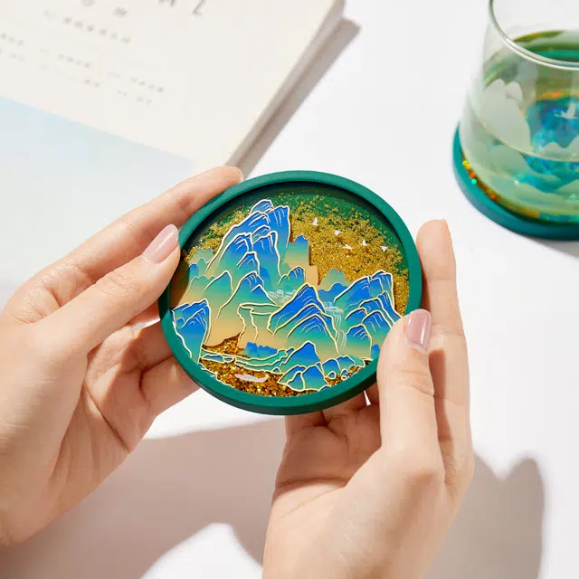 宫廷宝贝 千里江山图流沙杯垫流麻杯垫 亚克力立牌