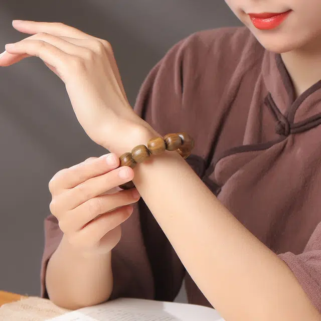 月印百川 高油高密桶珠单圈佛珠 文艺素串 绿檀 手串 男女同款情侣款