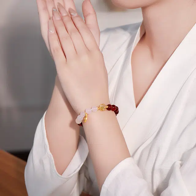 月印百川 吉祥如意福牌设计 浪漫爱心 复古简约转运珠手把件 小众 手饰 木质 木作手串 男女同款情侣款 血檀 礼盒装