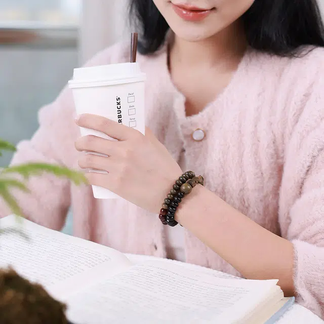 月印百川 个性几何设计手把件 盘玩古风转运念珠文玩 新中式国潮设计佛珠手持 木作 手串 男女同款情侣款 绿檀 礼盒装