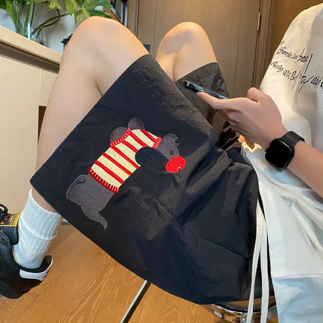 泰迪熊 美式复古腊肠狗宽松休闲直筒速干薄款凉感透气沙滩裤 男女同款