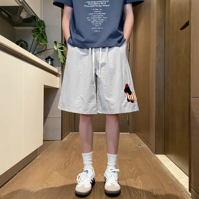泰迪熊 美式复古腊肠狗宽松休闲直筒速干薄款凉感透气沙滩裤 男女同款