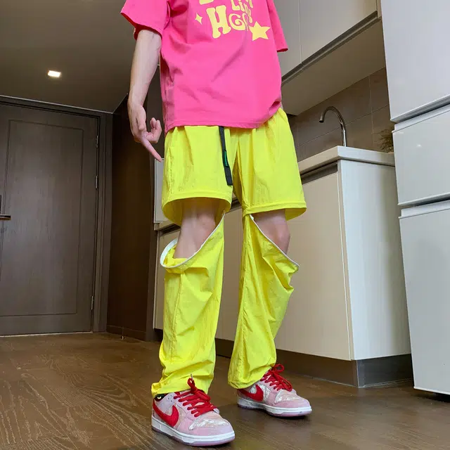 泰迪熊 美式复古多巴胺宽松可拆卸一裤两穿伞兵户外凉感休闲裤 男女同款