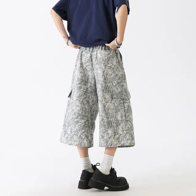 泰迪熊 美式复古满印宽松高街潮流时尚百搭七分休闲短裤 男女同款