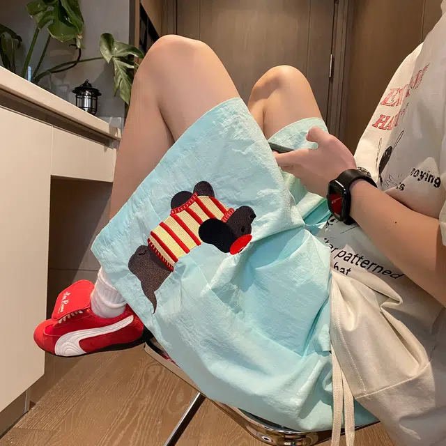 泰迪熊 美式复古腊肠狗宽松休闲直筒速干薄款凉感透气沙滩裤 男女同款