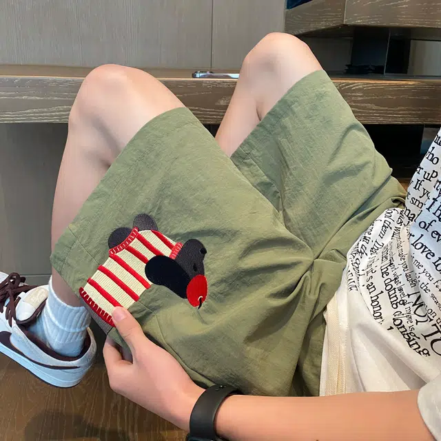 泰迪熊 美式复古腊肠狗宽松休闲直筒速干薄款凉感透气沙滩裤 男女同款