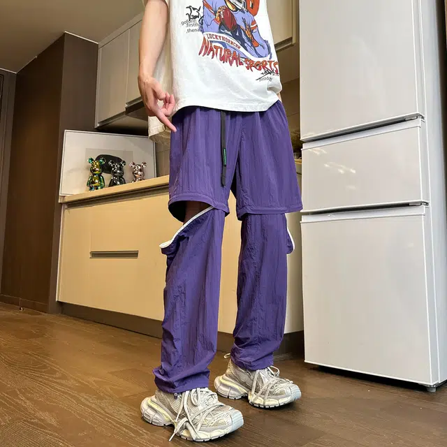 泰迪熊 美式复古多巴胺宽松可拆卸一裤两穿伞兵户外凉感休闲裤 男女同款