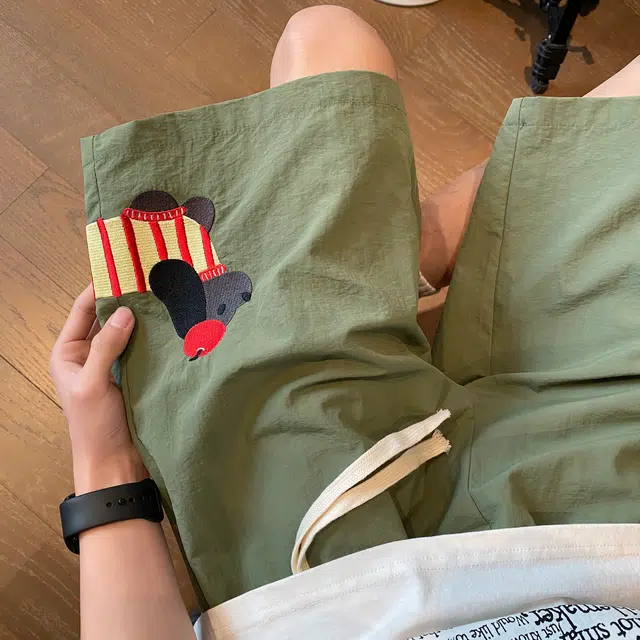 泰迪熊 美式复古腊肠狗宽松休闲直筒速干薄款凉感透气沙滩裤 男女同款