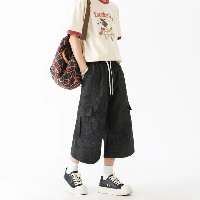 泰迪熊 美式复古满印宽松高街潮流时尚百搭七分休闲短裤 男女同款