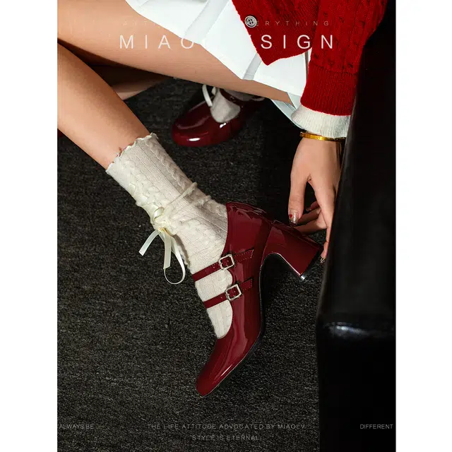 妙侣 时尚复古百搭法式玛丽珍 高跟鞋 女